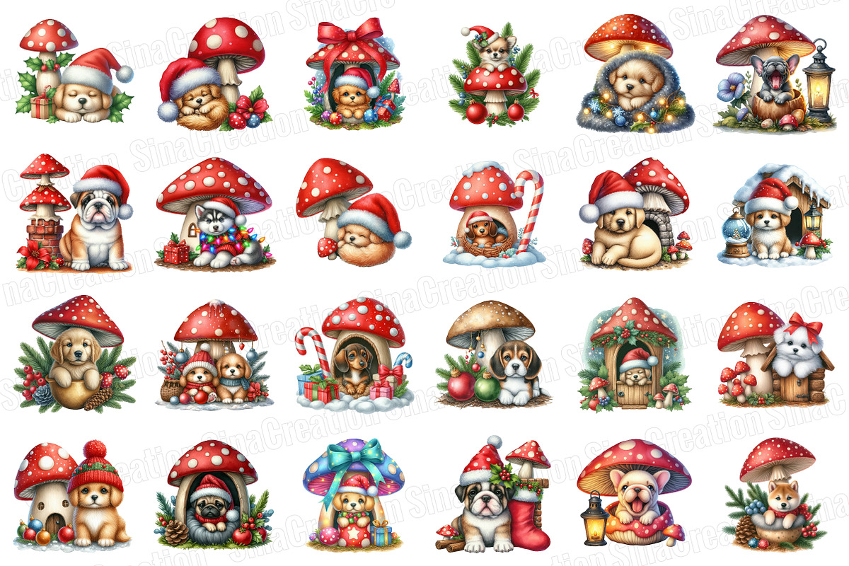 Watercolor Christmas Dog Clipart, an Illustration by SinaCreation (Photo 2 of 7)
