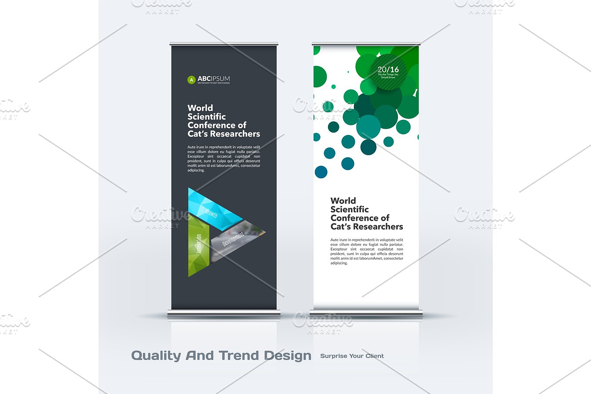 Abstract business vector set of modern roll Up Banner stand design template with colourful triangles, a Technology Illustration by Diamond Graphics | EPS 10