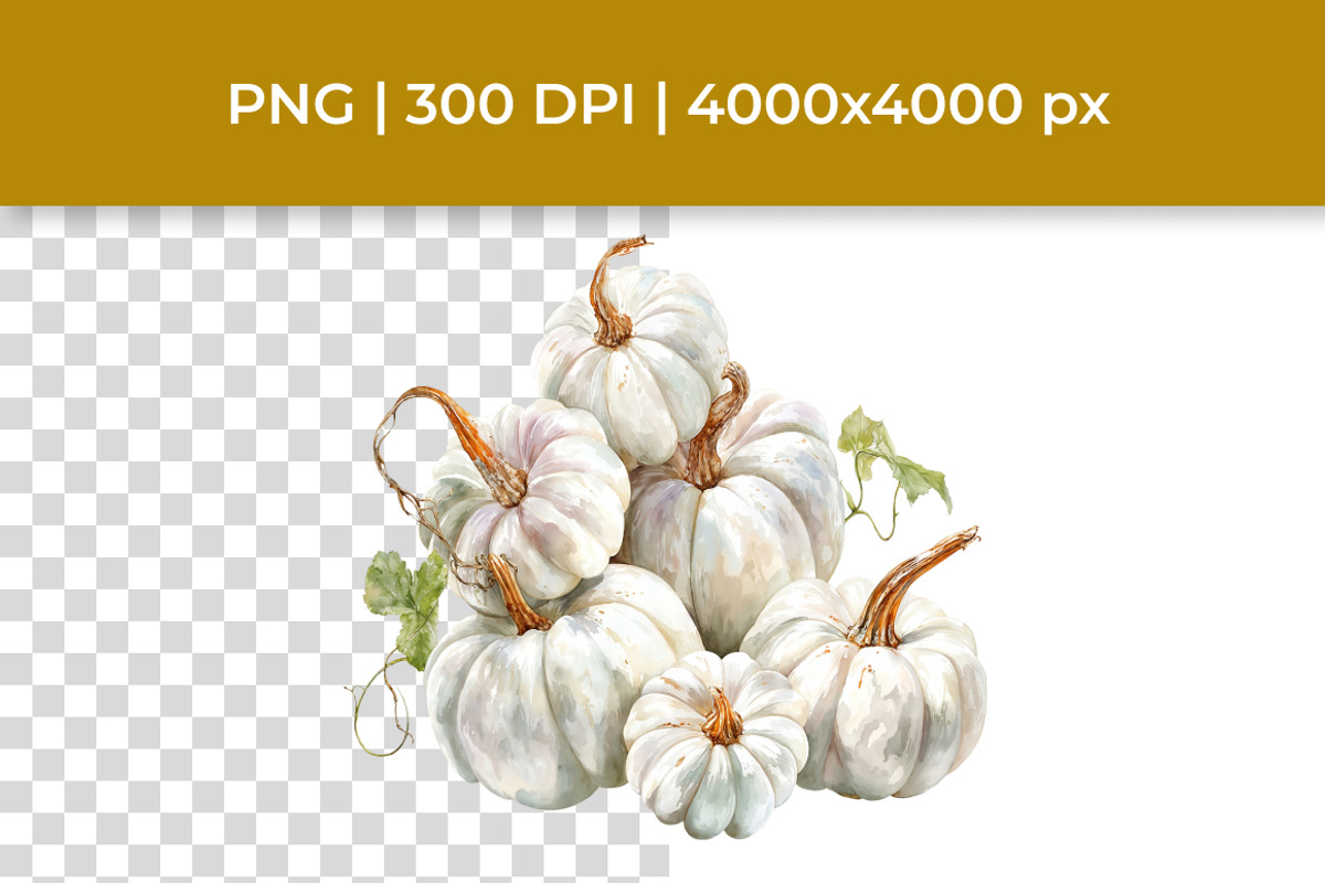 Gold & White Elegant Pumpkin Clipart, a Seasonal Illustration by InkyQueenArt (Photo 2 of 5)
