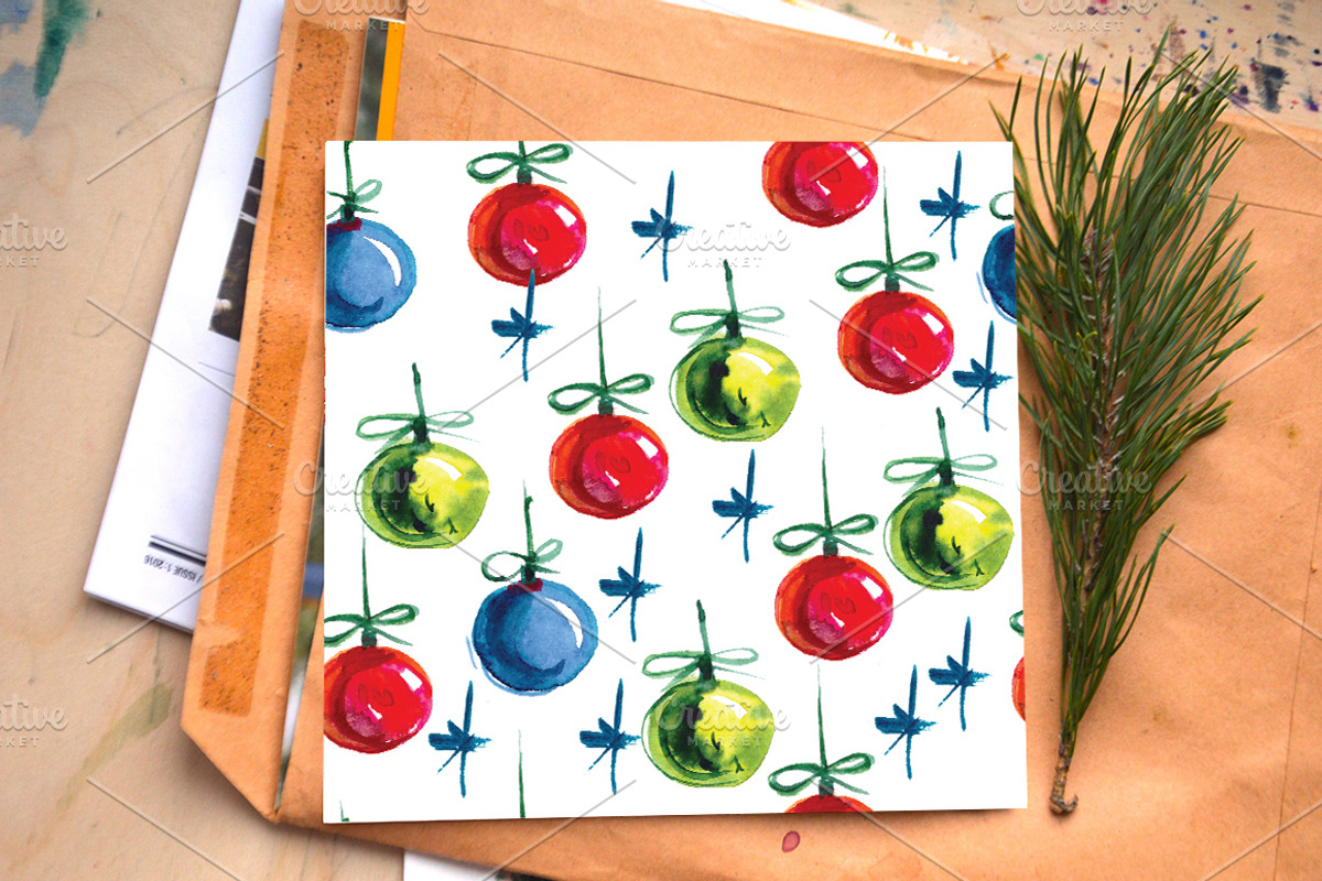 Watercolor Christmas decorations, a Decorative Illustration by Olesya Morokhovets (Photo 2 of 10)