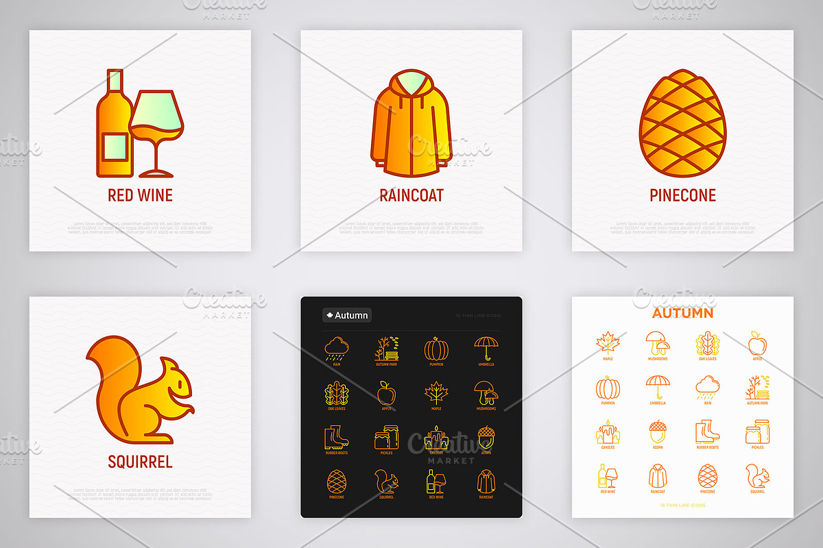Autumn | 16 Thin Line Icons Set, an Outline Icon by Alex Blogoodf (Photo 6 of 9)