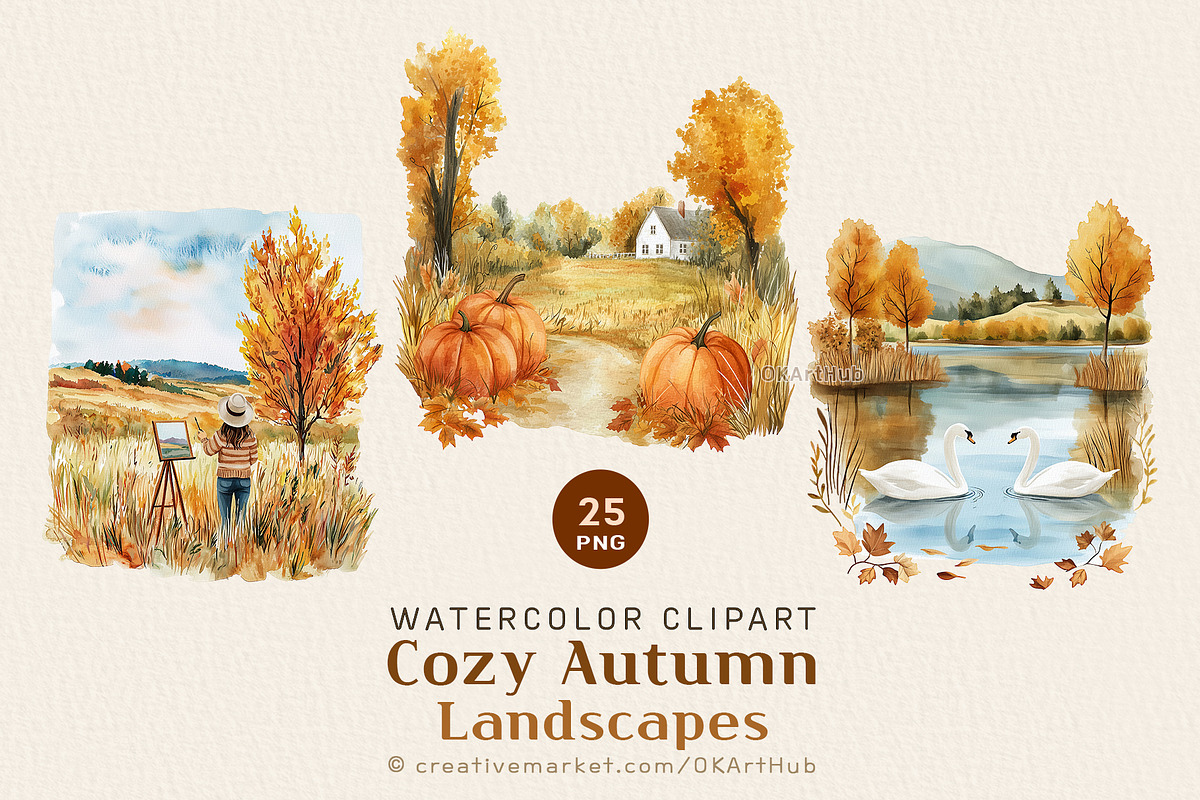 Cozy Autumn Scene & Illustration Kit, a Seasonal Illustration by OKArtHub (Photo 1 of 10)