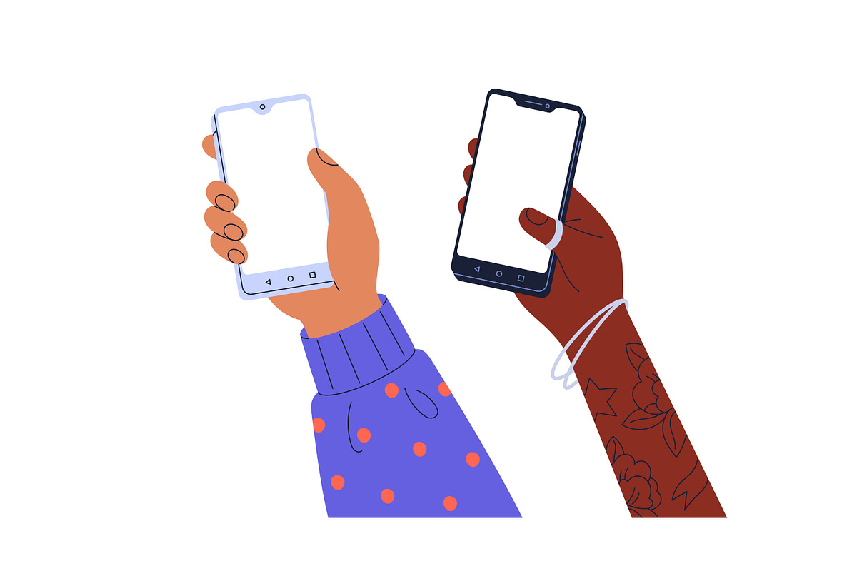 Hands with empty phone screens set, a Technology Illustration by Good Studio (Photo 4 of 4)