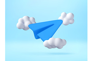 3D Blue paper plane flying among, a Transportation Illustration by Abscent