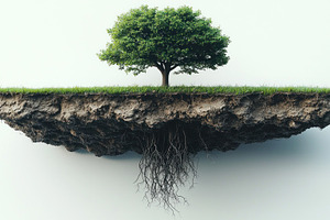 Green tree growing on floating chunk of earth with visible roots, a Nature Photo by José Manuel Gelpi
