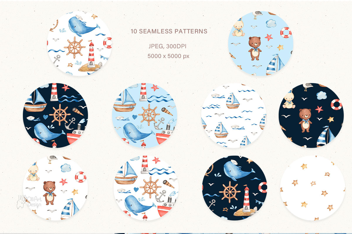 NAUTICAL FRIENDS. Watercolor, an Animal Illustration by OlliArtDesign (Photo 5 of 7)