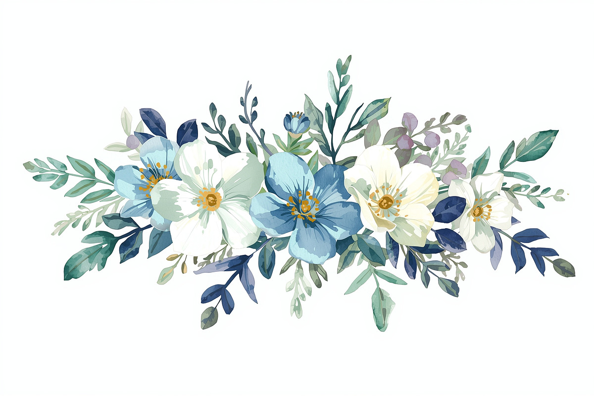 Blue Watercolor Floral Set, an Illustration by Designer_Momina (Photo 15 of 16)