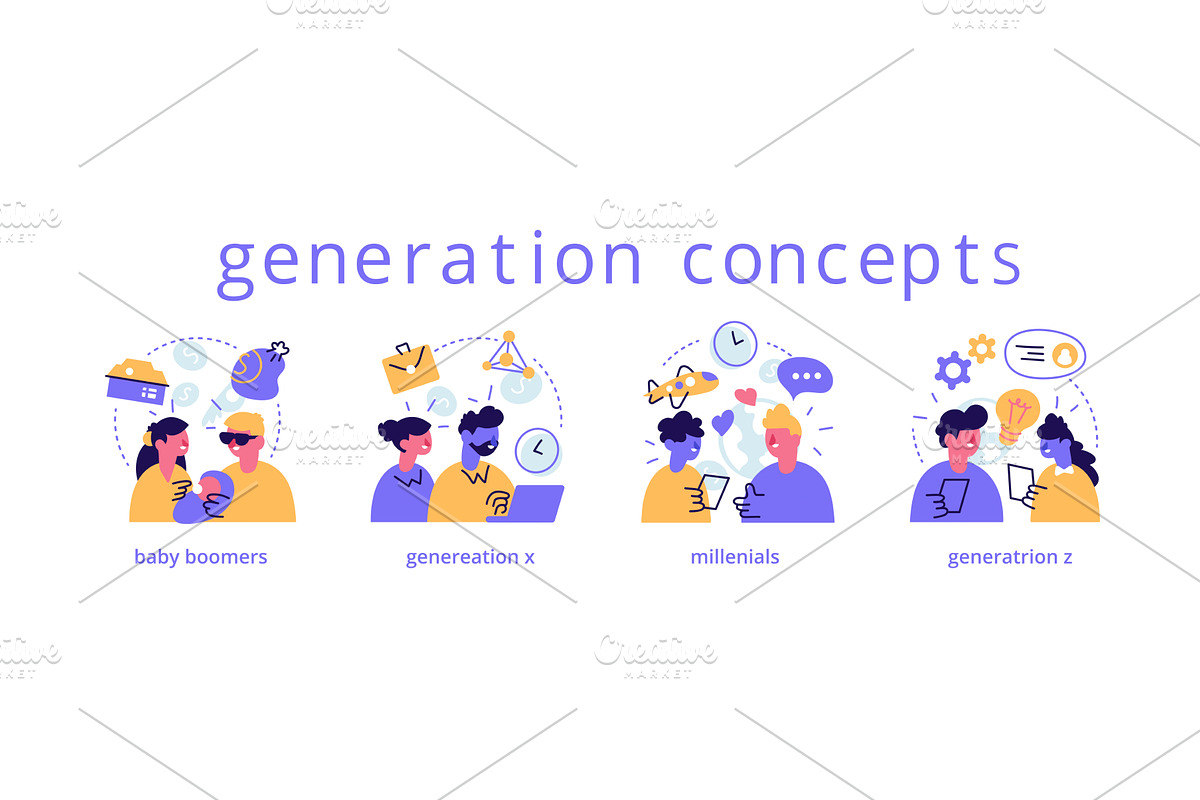 Various generations vector, a Person Illustration by marcovector