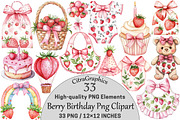 Berry Birthday Clipart, a Seasonal Illustration by CitraGraphics (Thumbnail 1 of 6)