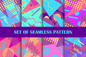 Memphis 80s Set Of Seamless Patterns