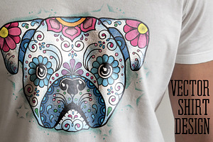 Puppy Calavera Tattoo Style Vector