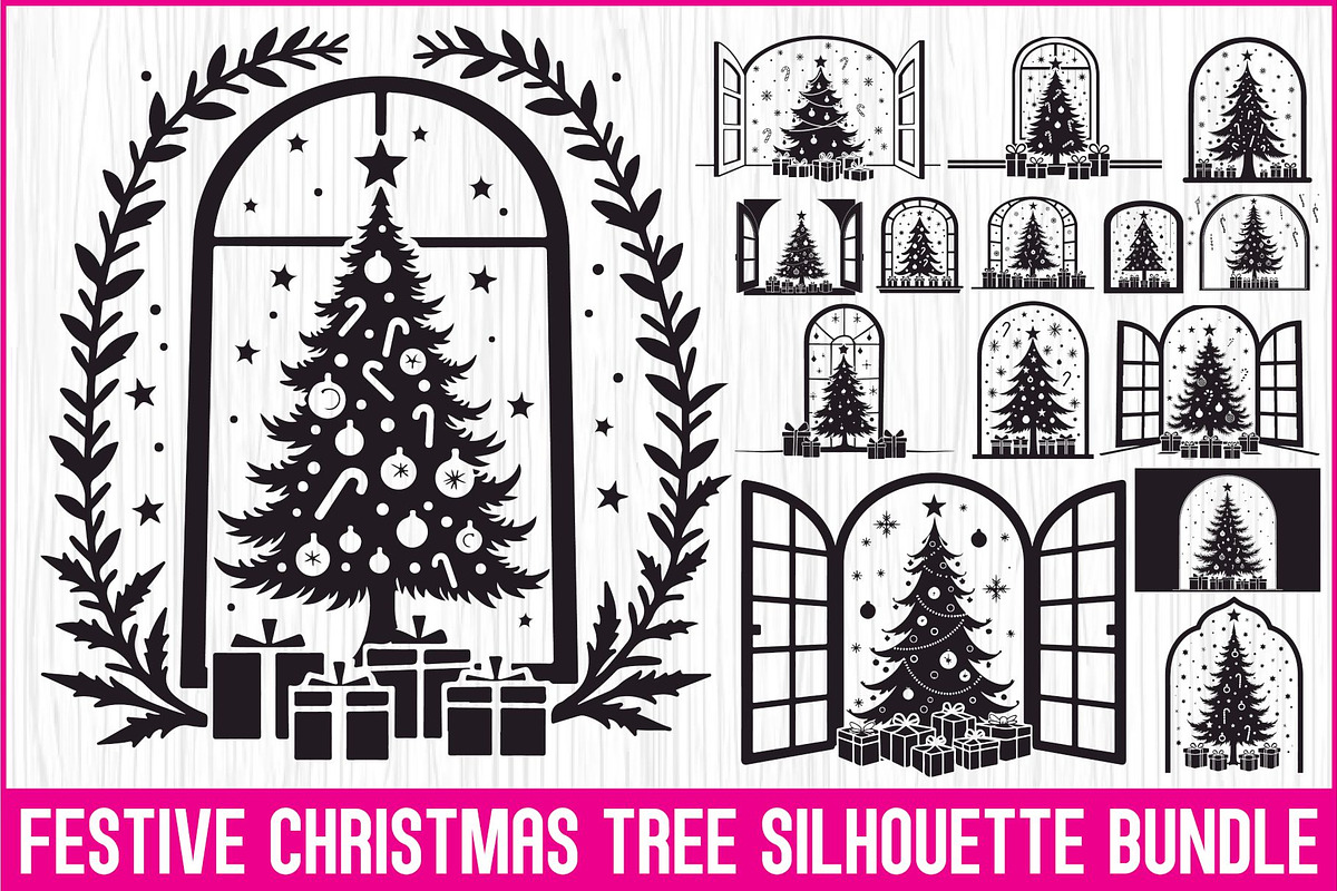 Festive Christmas Tree Silhouette Se, an Illustration by BIPLOB EXPERT (Photo 1 of 20)
