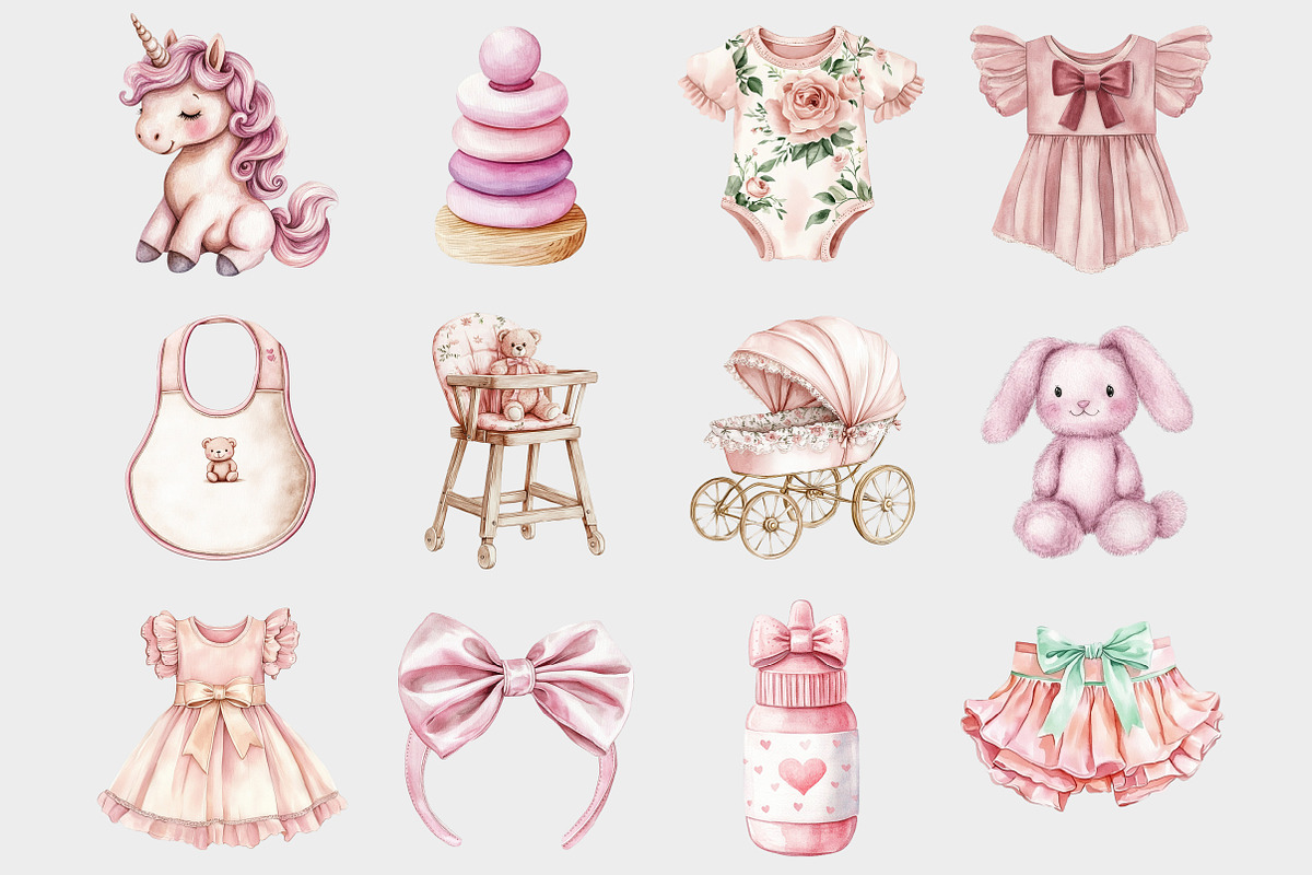 Watercolor Baby Girl Clipart, a Seasonal Illustration by Design Market (Photo 3 of 5)