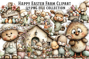 Whimsical Easter Farm Clipart, an Illustration by Dream Creation