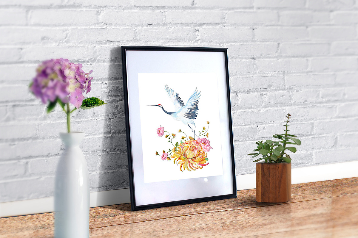 Cranes watercolor clipart, a Decorative Illustration by MitrushovaArt (Photo 5 of 7)