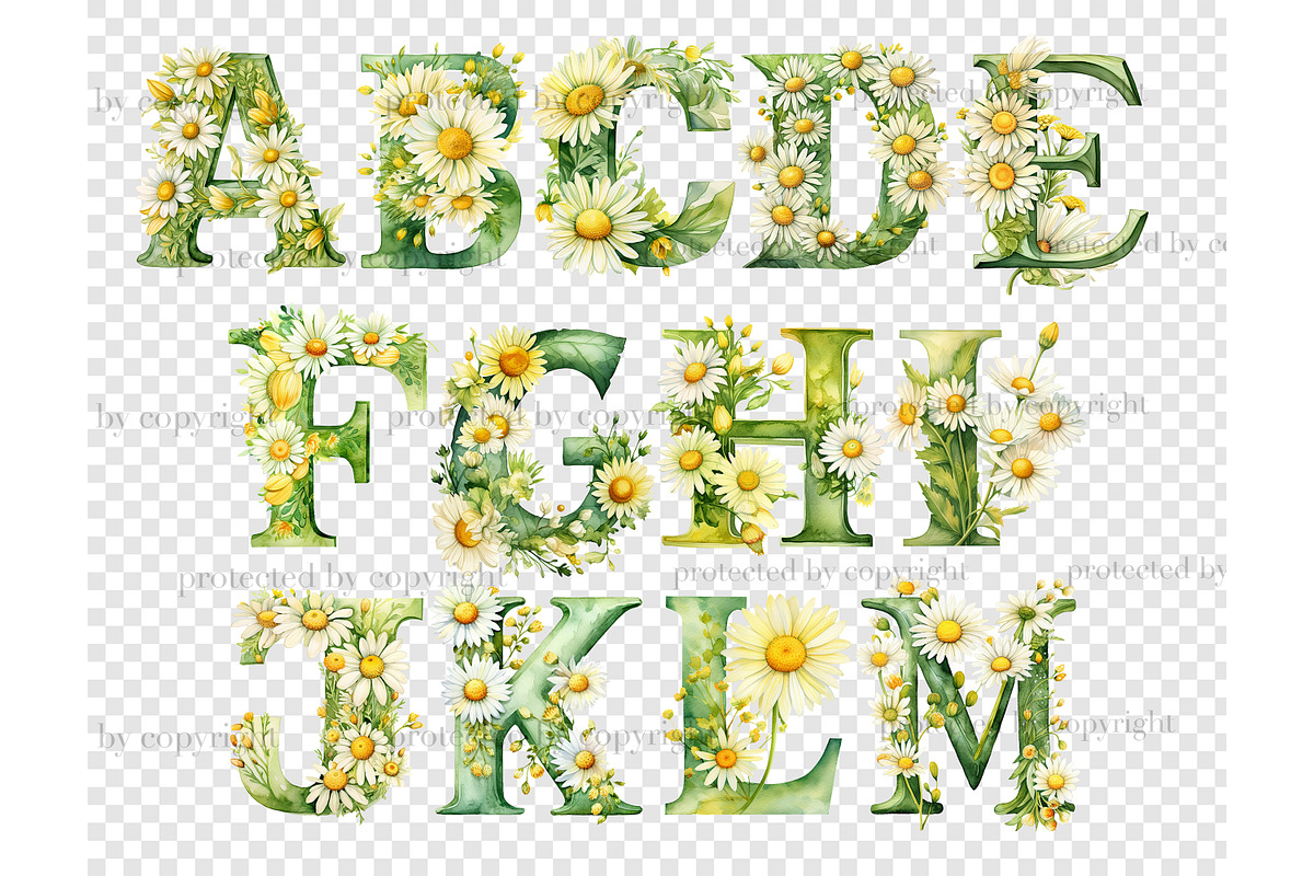 Daisies Alphabet Clipart, a Seasonal Illustration by GlamArtZhanna (Photo 4 of 5)