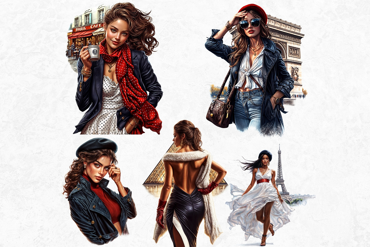 French girls clipart Set, a Person Illustration by ThatsDesignArt (Photo 7 of 10)