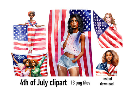 Women with the American flag PNG