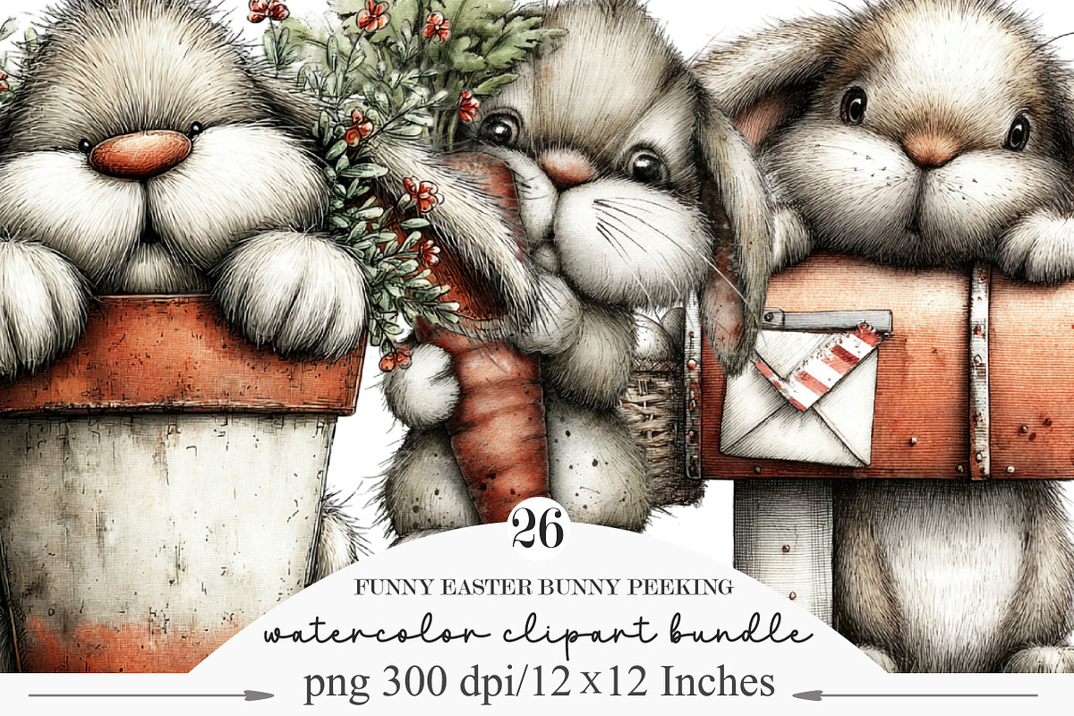 Funny Easter Bunny Peeking Clipart, an Illustration by Designking (Photo 1 of 5)