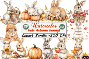 Cute Autumn Bunny Sublimation Clipar, an Illustration by DreamCafeArt