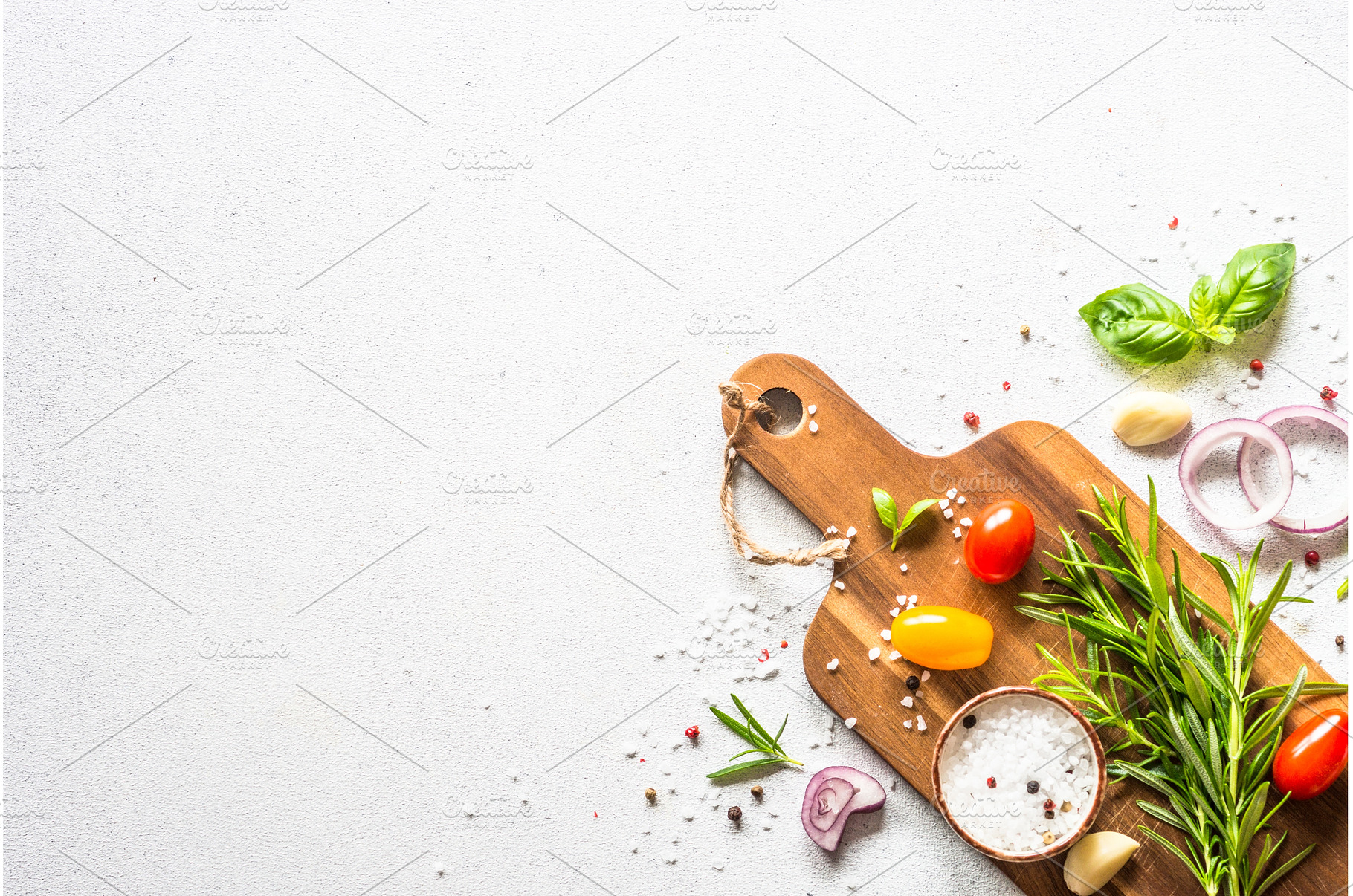 Food cooking background on white, a Food & Drink Photo by Nadia-nb