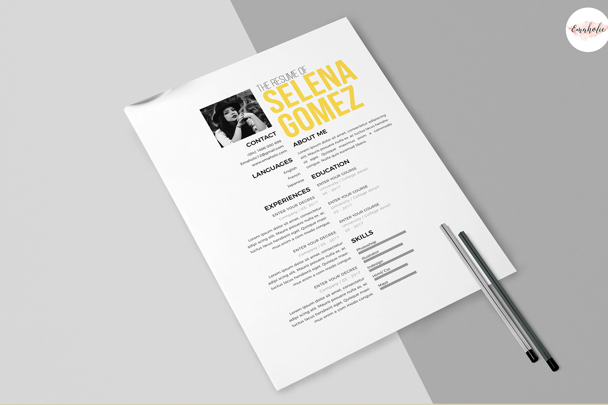 Create 1 page resume template, a Resume Template by Emaholic Template (Photo 4 of 4)