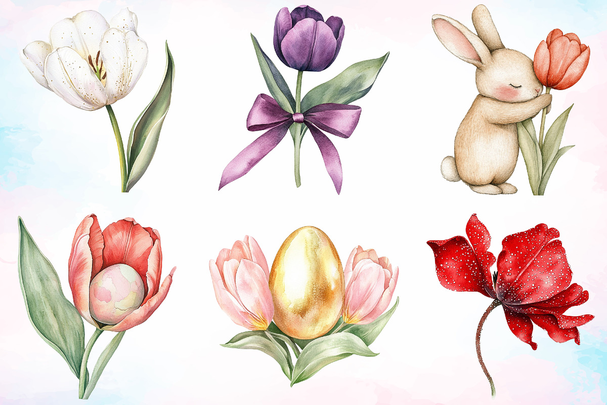 Watercolor Tulips Easter Clipart PNG, an Illustration by Canvas Craft (Photo 3 of 3)