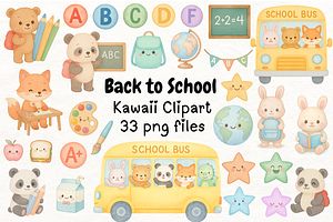 Back to School Kawaii Clipart, an Illustration by PassionPNGcreation