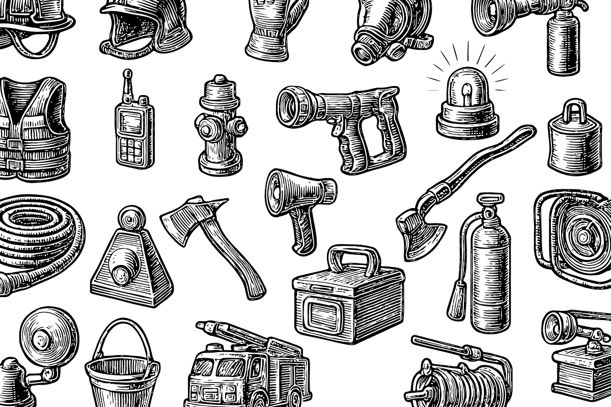 Vintage Firefighting Equipment Set, an Object Graphic by RT Studio (Photo 3 of 4)
