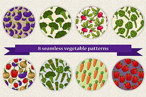 8 seamless vegetable patterns