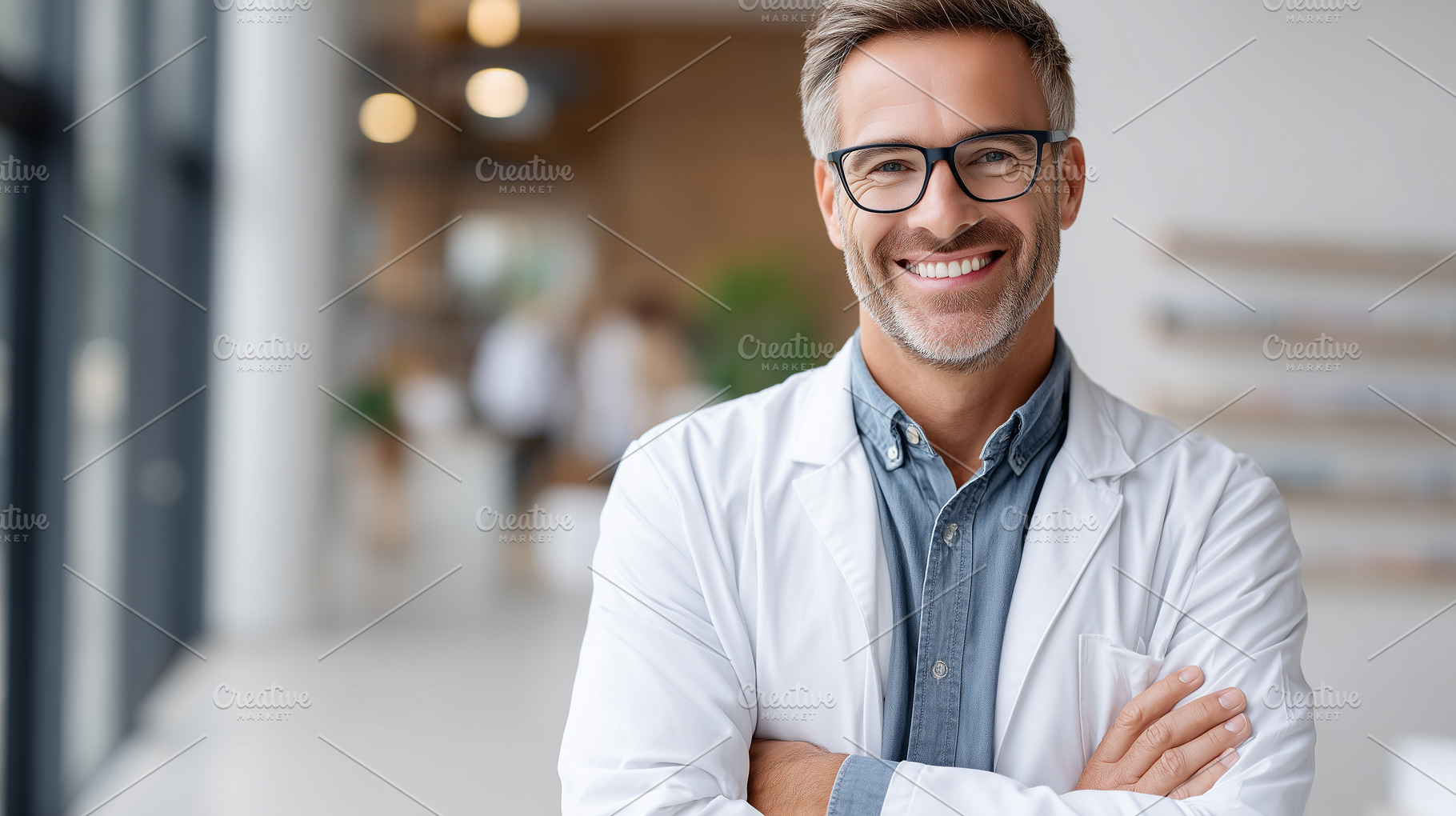 Smiling male doctor in a white coat, a Health & Medical Photo by MistyDay