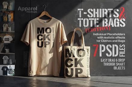 T-Shirt & Tote Bag Mockups, an Apparel Mockup by BMACHINA Labs.