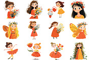whimsical flowers and girls clipart, an Illustration by CraftArtStudio (Thumbnail 2 of 6)