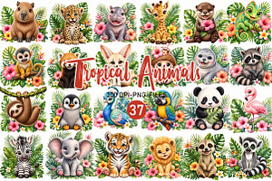 Watercolor Tropical Animals Clipart, a Seasonal Illustration by Designworld