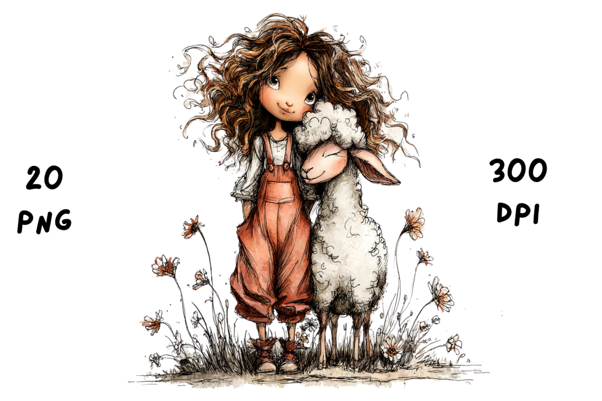 Whimsical Floral Girl & Lamb, an Animal Illustration by GiraffeCreative (Photo 20 of 20)