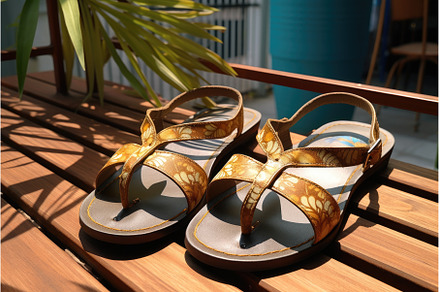a pair of sandals left on a sunlit