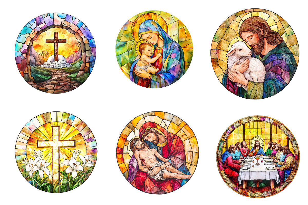 Round Stained Glass Easter Nativity, an Illustration by CreationArt (Photo 5 of 5)