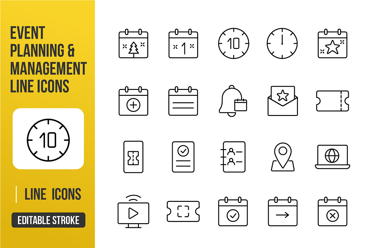 New Year & Holiday Event Line Icons, an Outline Icon by Grand Design (Photo 1 of 3)