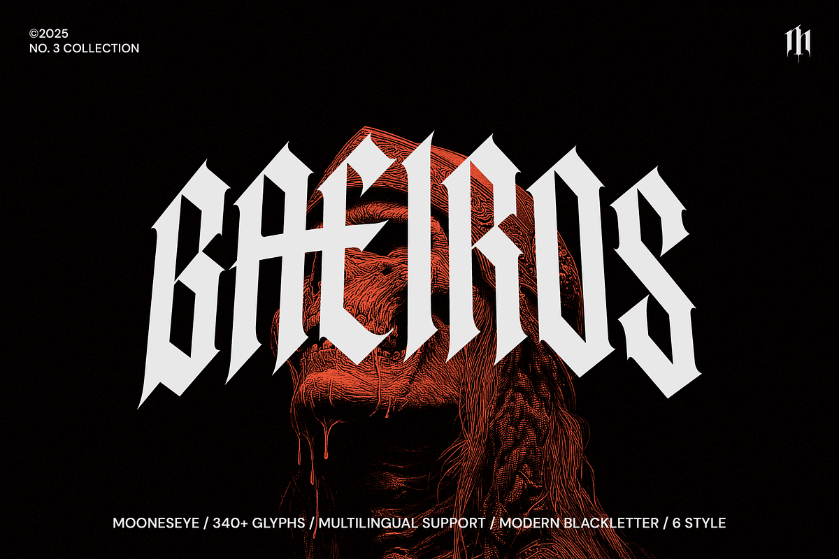 Baeiros - Modern Blackletter Font, a Blackletter Font by MooneseyeType (Photo 1 of 8)