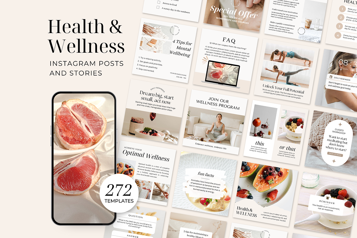 Health Wellness Instagram Templates, a Social Media Template by ShopRShop
