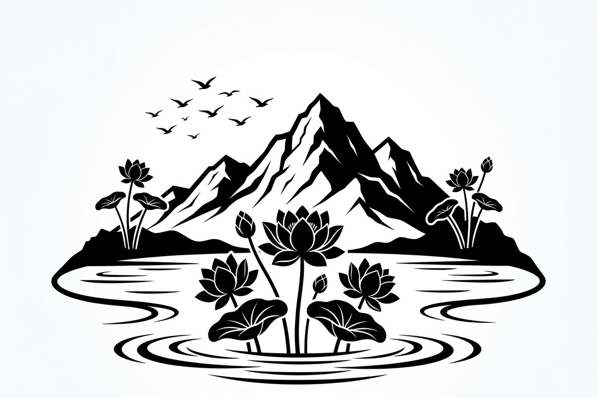 60 Lotus Mountain Harmony Silhouette, an Empty State Illustration by Amazin_art (Photo 3 of 31)