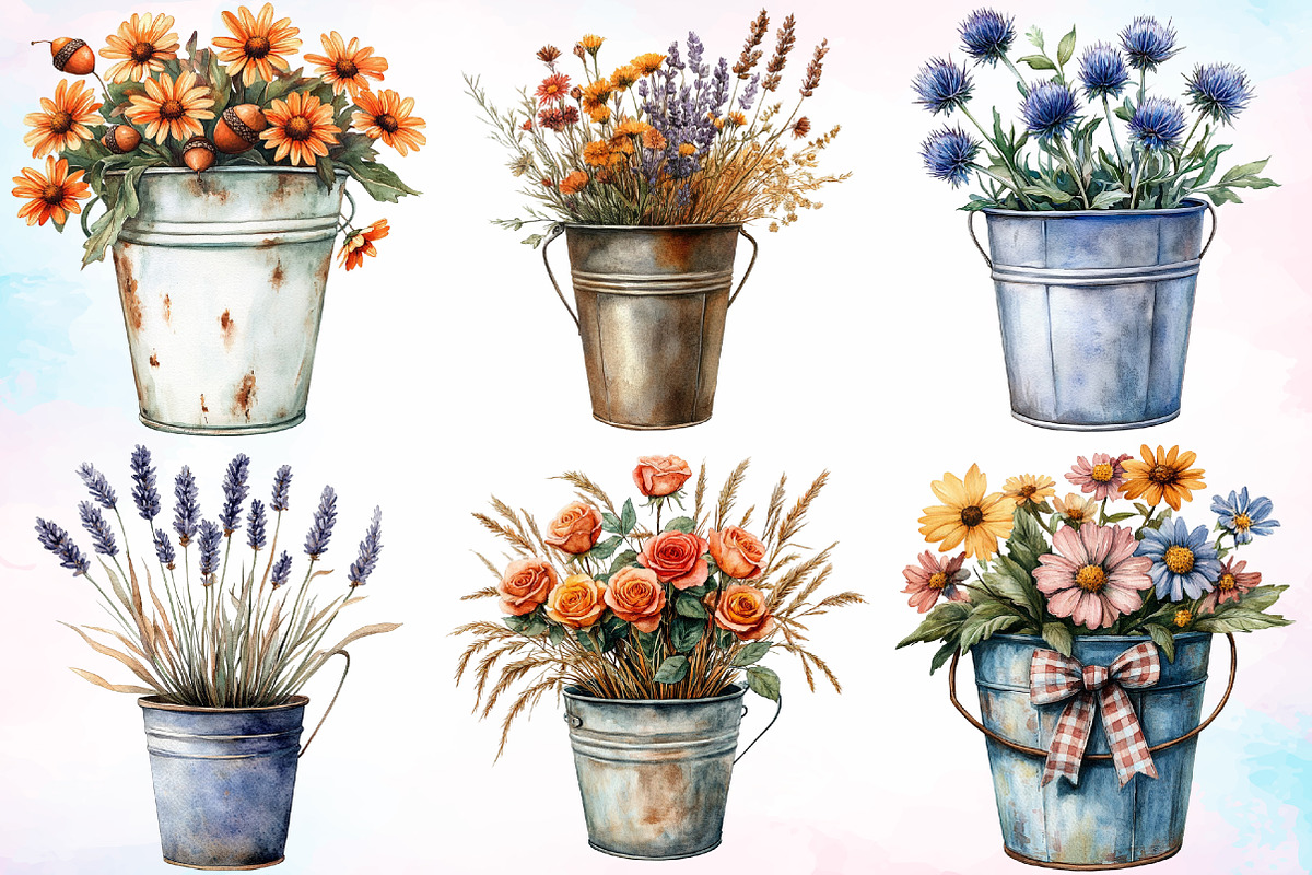 Watercolor Autumn bucket flowers PNG, a Seasonal Illustration by Canvas Craft (Photo 3 of 7)