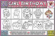 Girl Birthday Coloring Pages, a Seasonal Illustration by EduEnrich (Thumbnail 1 of 3)