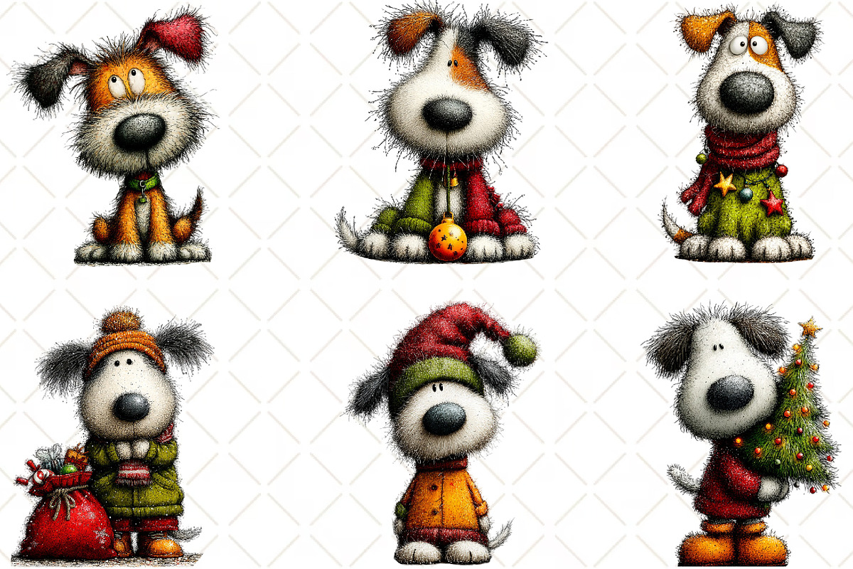 Whimsical Christmas Dogs Clipart, an Illustration by Black Bird Studio (Photo 6 of 6)