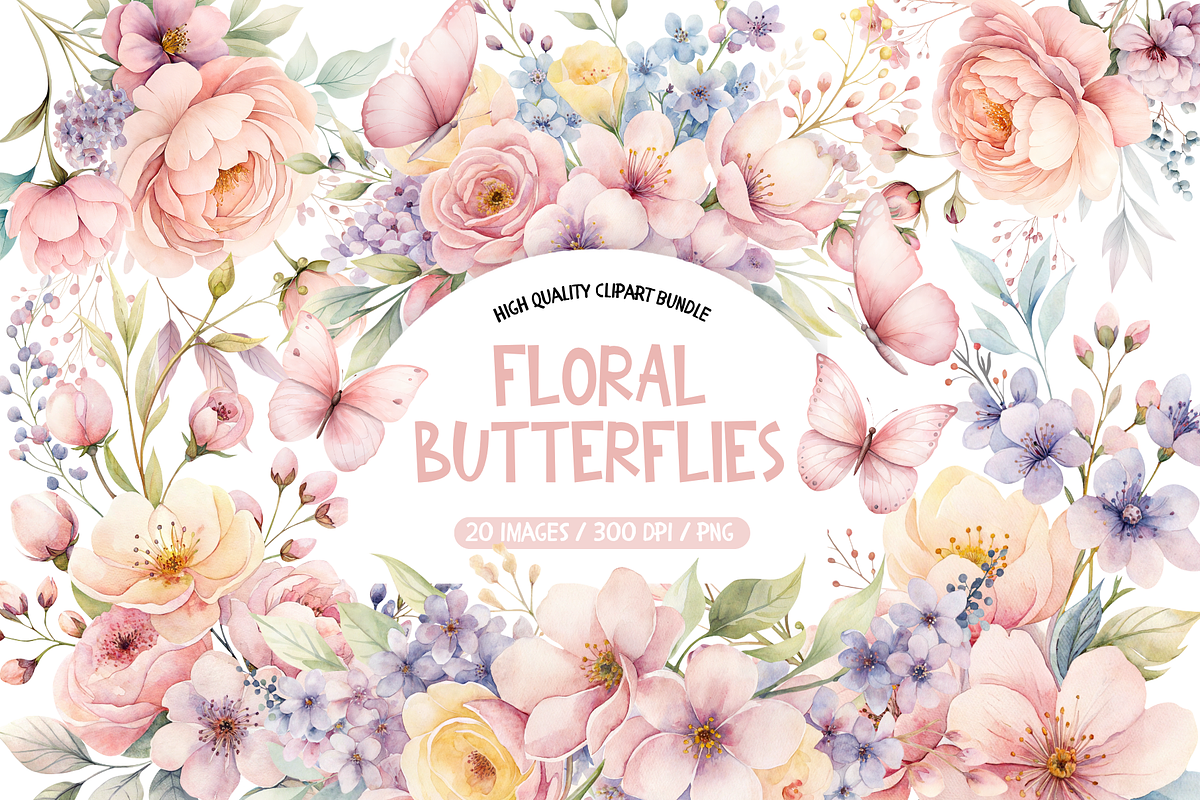 Watercolor Pink Butterfly Clip Art, an Illustration by TatiMockup (Photo 1 of 4)