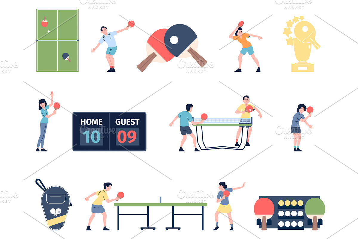 Ping pong flat clipart. People, a Sport Illustration by LadadikArt