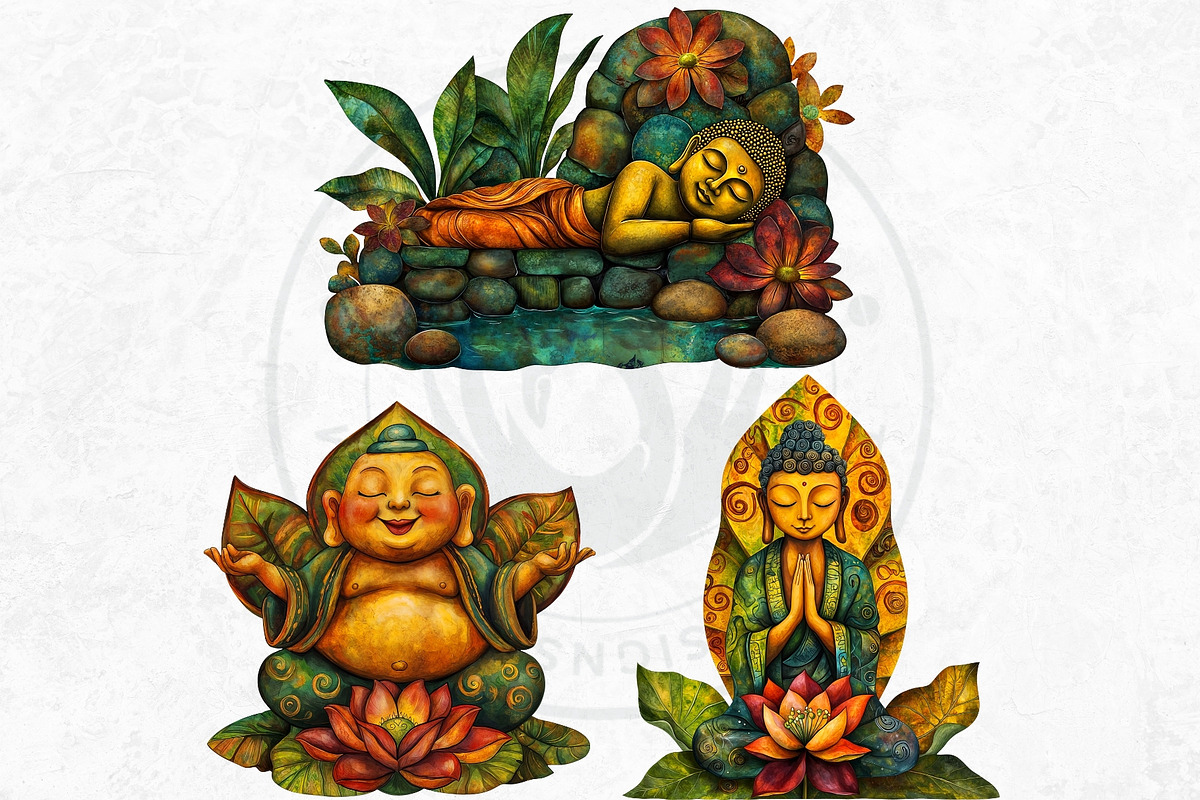 Vibrant Buddha Clipart Set, a Decorative Illustration by ThatsDesignArt (Photo 8 of 10)