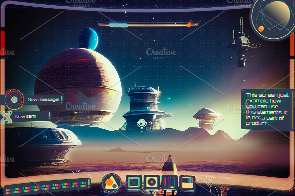 Retro Space UI. Set of 100 elements, an Object Graphic by Olga Ryzychenko (Photo 10 of 10)