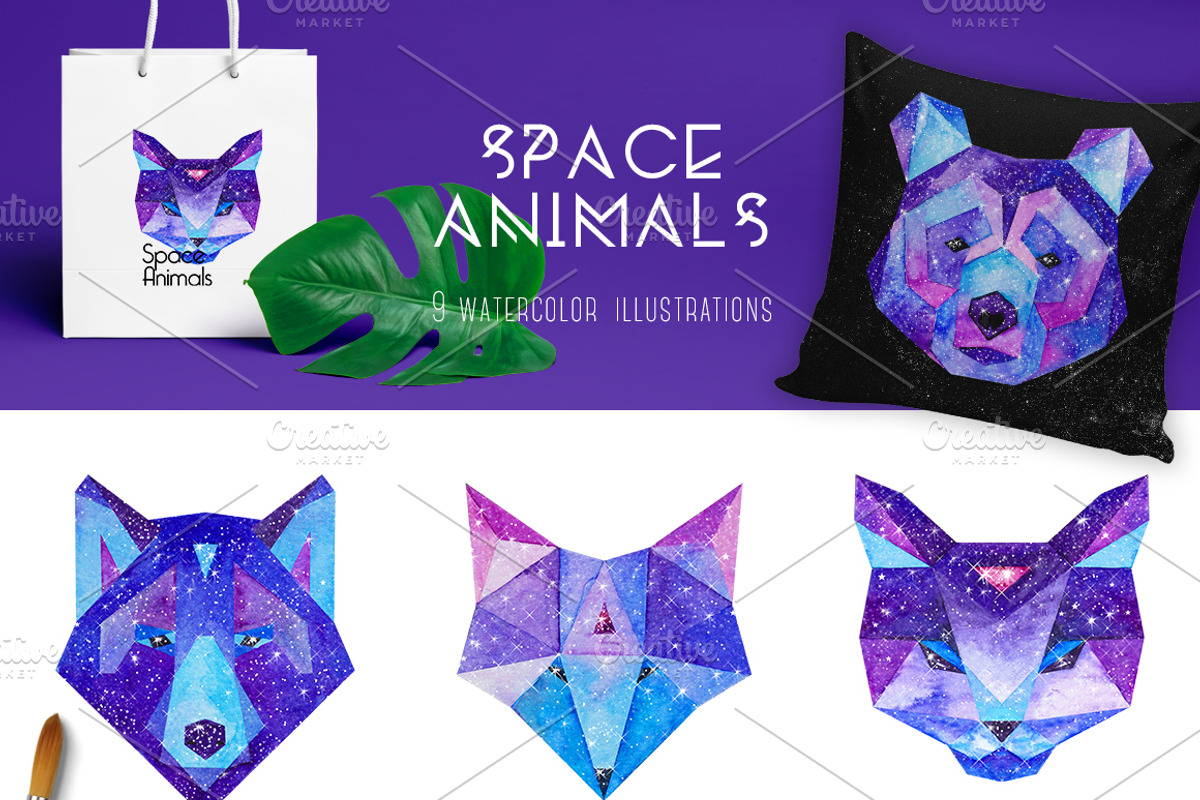 Watercolor Space Animals, an Animal Illustration by Librebird (Photo 2 of 4)