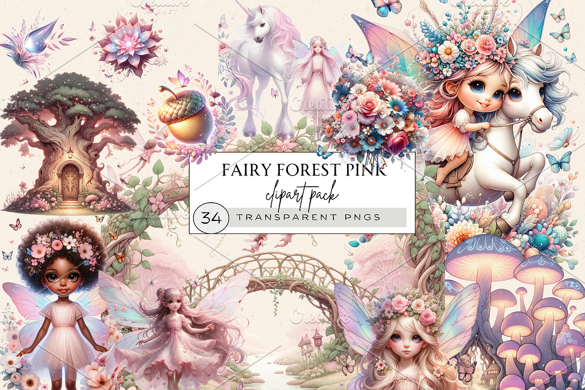 PINK FAIRY ENCHANTED FOREST CLIPART, a Person Illustration by Daring Digies (Photo 1 of 9)